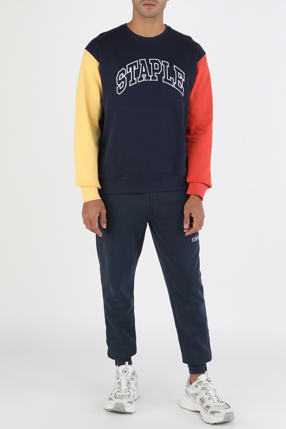 סווטשירט קולור בלוק בגווני כחול צהוב ואדום